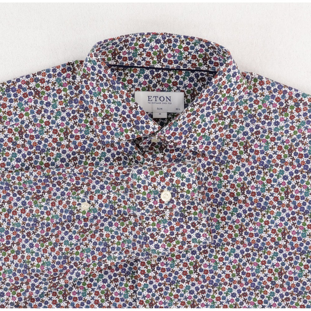 Eton Button Down Shirt Mens 15.5 M Multicolor Floral Slim Fit Poplin Long Sleeve